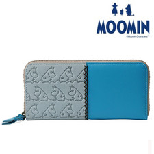 Moomin Leather Zip Around Wallet Blue in Gift Box Japan New