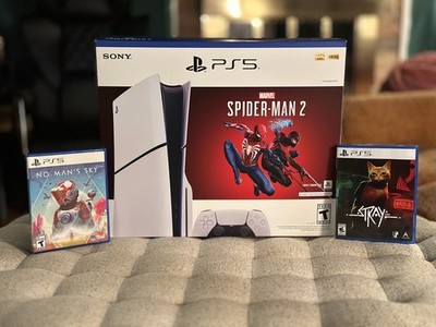 Sony Playstation PS5 Slim w/ Disc Drive 1TB Blu-Ray Spider-Man 2 Bundle 3 Games!
