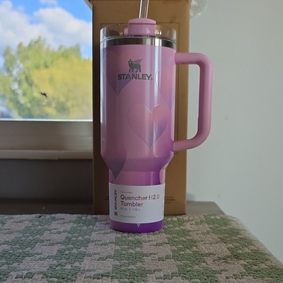 Stanley Quencher H2.0 Tumbler 40oz Pink Hearts Handle Lid Straw Insulated