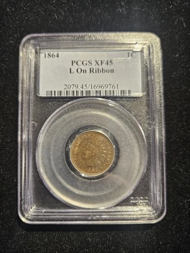 1864 Indian cent, L on Ribbon, PCGS XF45