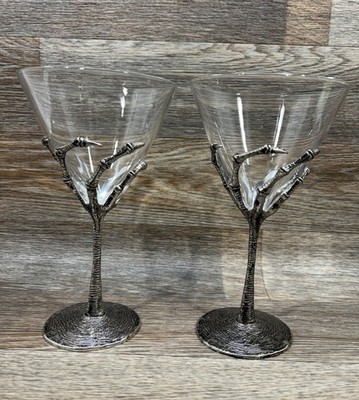 x2 Skeleton Hand Martini Wine Glass HALLOWEEN Silver Metal Gothic | eBay
