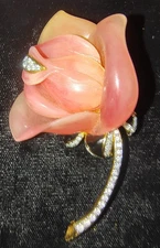 Kenneth Jay Lane Coarl Rose Brooch. Vintage Free Ship