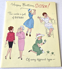 Tarjeta de felicitación vintage cumpleaños niñas damas mujeres jardinería golf ama de casa