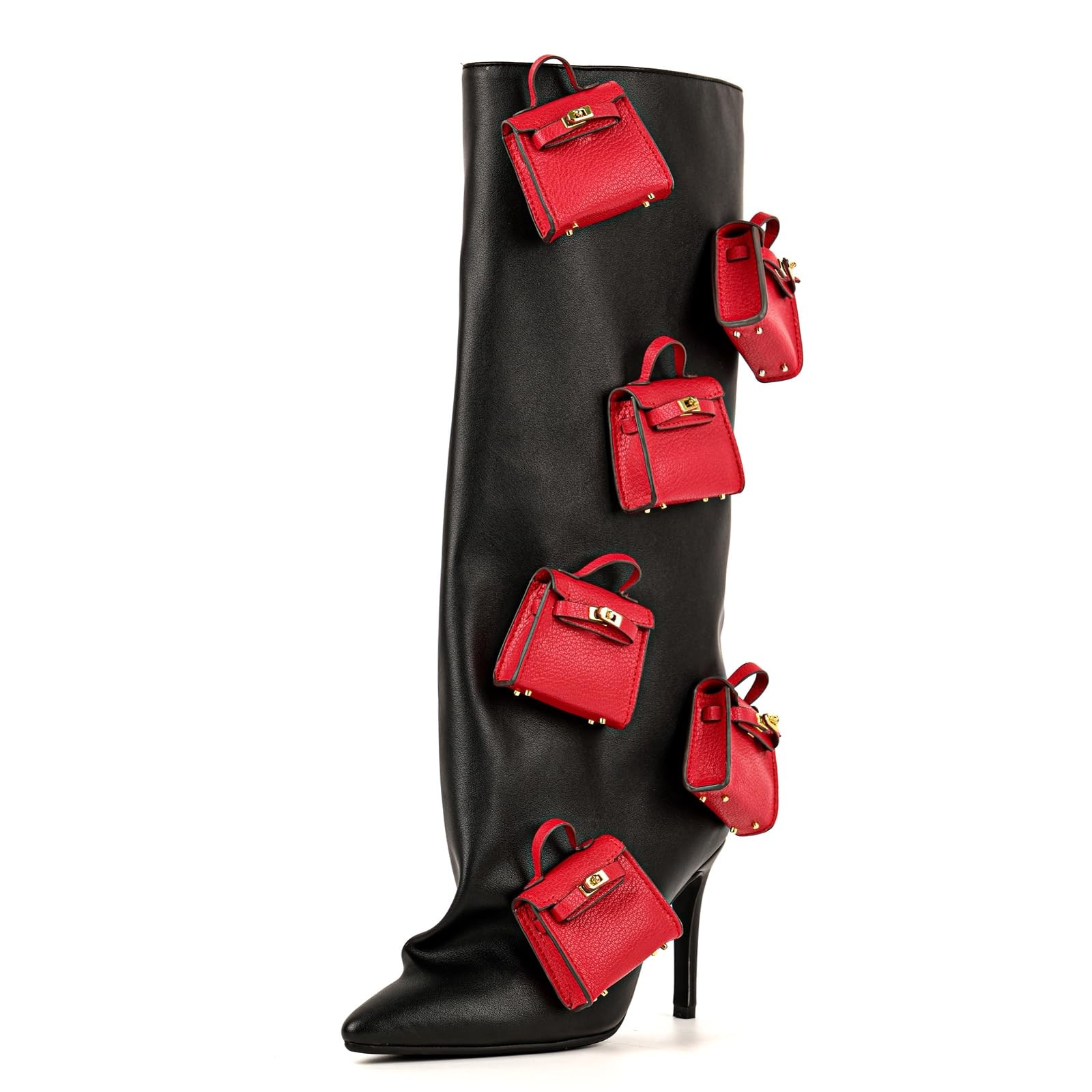 onlymaker Women's Knee-High Fashion Boots Pointed-Toe Stiletto Heel Red Mini... image 2