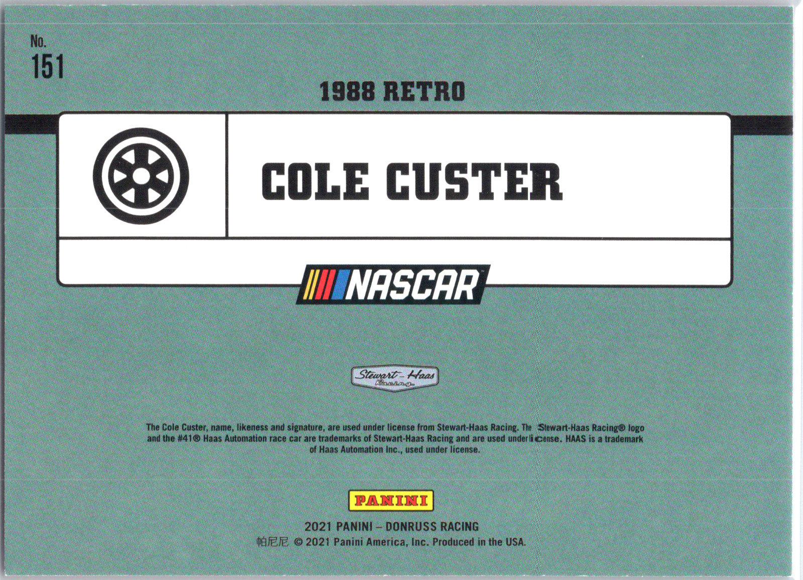 2021 Donruss Racing Cole Custer Retro Pink 14/25 Nascar