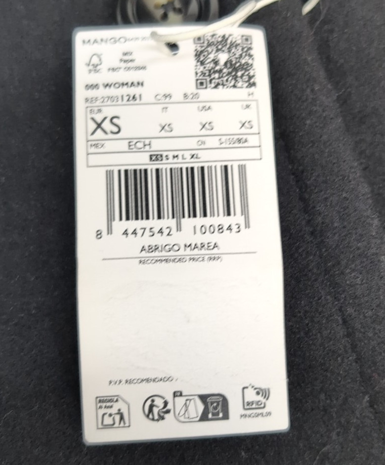 Mango Lapels V Neck Collar Long Sleeve Women's Wool Blend Coat XS Black thumbnail 8