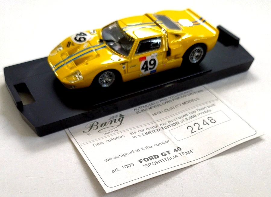 BANG 1:43 AUTO DIE CAST  FORD GT 40 SPORTITALIA TEAM #49 EDIZIONE LIMITATA  1009 - Immagine 2 di 4