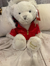 Harrods Oliver 2018 Christmas White Plush Teddy Bear Red Jacket With Tags