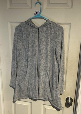 Cupio Grey Heathered Zip-Up Longline Hoodie Size S