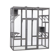 70" Outdoor Cat House Large Cat Shelter Enclosures Wood Animal Cage with 6 Platf