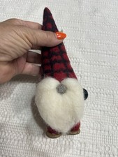 Pottery Barn Felt Gnome Christmas Tree Ornament In Plaid 9334625 New Red 9  Tall