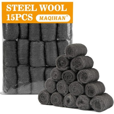 Steel Wool Pads 0000 15PCS - Steel Wool 0000 Roll Glass Wood Fabric Metal Extra