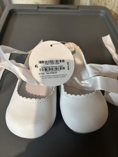 Girls White Mary Jane Dress Shoes Ribbon Accents Christening Formal Synthetic