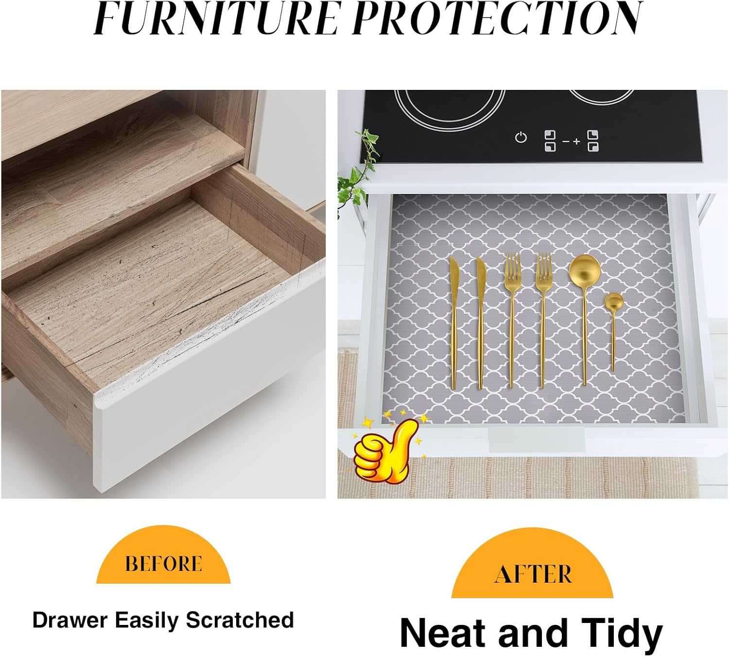 Glotoch 2 Rolls Non-Slip Shelf Liners for Kitchen Cabinets 12x20 Feet Grippy Drawer Liner