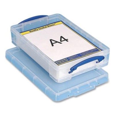 Really Useful Boxes 4LITRECLEAR Snap-lid Storage Bin 1.05 Gal Clear/Blue
