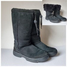 UGG Ultimate Tall 5250 Boots Size 7 Black Leather Sheepskin Cuff Drawstring