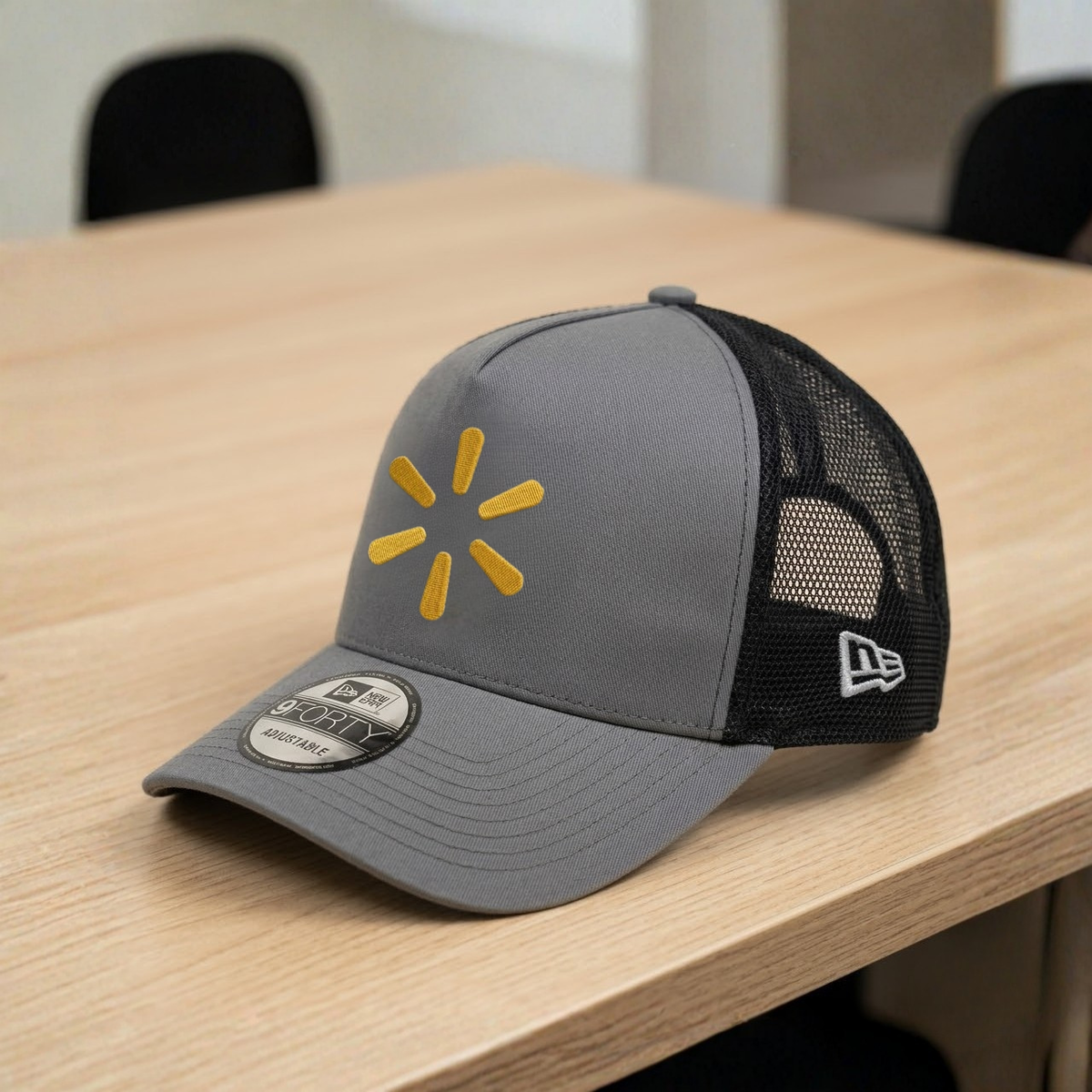 Walmart Logo Spark Embroidered Gray Trucker Hat Tech Mesh Cap