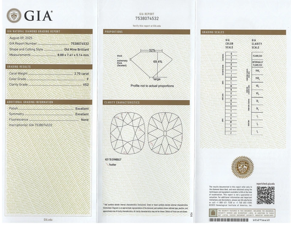 2.70ct OLD MINE CUT DIAMOND GIA CERTIFIED F VS2 ELONGATED CUSHION BRILLIANT - Image 2 of 2