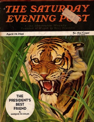 1941 Saturday Evening Post April 19 - Tiger; I fight sharks; train cuisine