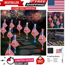 4th of July Decorations Outdoor American Flag Lights, 6-Pack Red White and Bl...