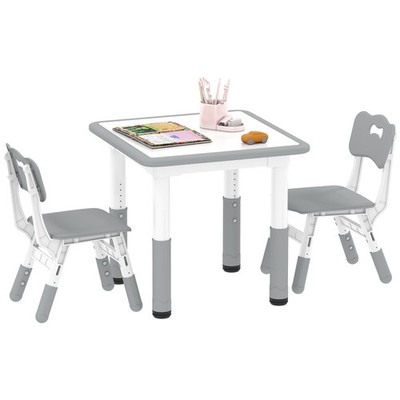AIYAPLAY 3 Pcs Height Adjustable Kids Table and Chair Set for Playroom - Grey