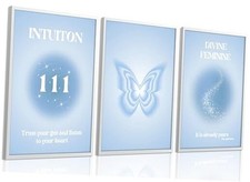 3 pcs Blue Gradient Aura Canvas Wall Art Trendy Angel Numbers 16x24in Poster
