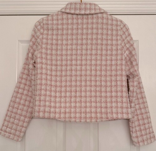 Aura Tweed Pink Plaid Pearl Cropped Blazer Womens Sz S Prep Career Elle Woods - Picture 2 of 8