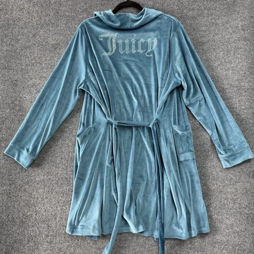 Juicy Couture Velour Robe Womens L/XL Teal Short Belted Studded Pockets ...