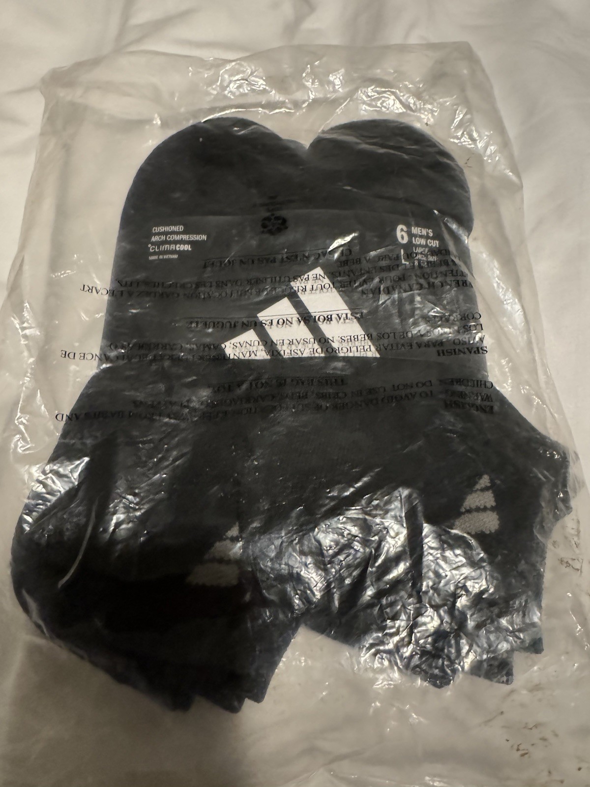 Adidas Men's Cushioned Low Cut Ankle Socks 6 Pairs White Black Compression 8-12