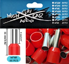 Sky High Car Audio Insulated Aluminum Wire Ferrules 8 Gauge 25 pieces - Red