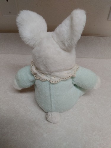 Peluche vintage Bantam coniglietto coniglio blu verde spugna panno sonaglio 12" peluche ~ - Foto 2 di 6