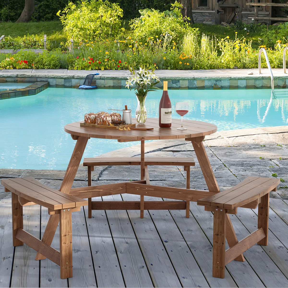 Round garden bench table new arrivals