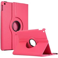 Leather Flip Rotating Portfolio Stand Case Cover for iPad 7/8 10.2″ HOT PINK