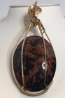 Handmade Black Obsidian Stone Pendent, Cabezon Wrapped with Square NonTarnish