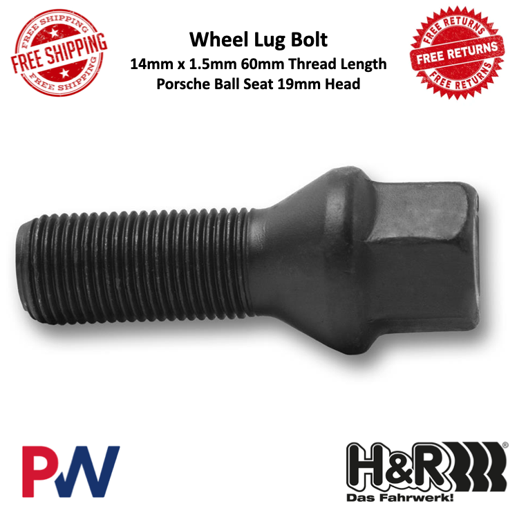 H&R Wheel Lug Bolt 14x1.5mm 60mm Thread Length For Porsche Ball