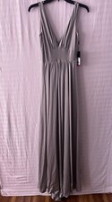 La Femme Fashion Prom Dress V-Neck RN #103544 Silver Size 4