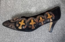 Gomez Rivas Rare Beautiful Gold Copper Black Leather Suede Vintage 90s Shoes