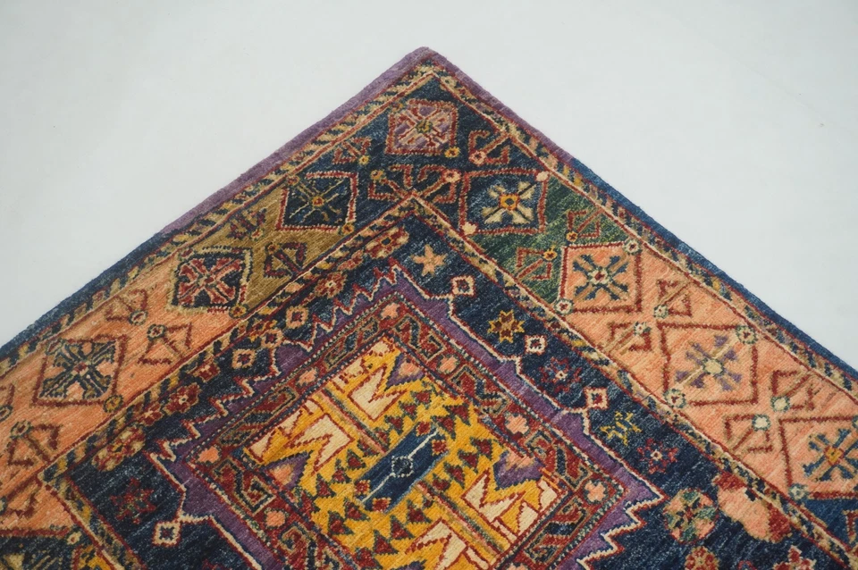 3 x 9 ft Navy Blue Samarkand Afghan Hand knotted Transitional Runner Rug - Image 4 of 4