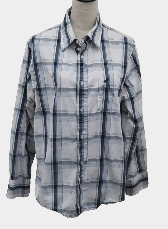 Camisa de hombre Urban Up Pipeline a cuadros (azul, gris, blanco) con botones, talla grande Foto 2 de 4