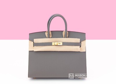 NEW HERMES GRIS MEYER SELLIER BIRKIN 25 BAG EPSOM GOLD HANDBAG KELLY TOTE PURSE
