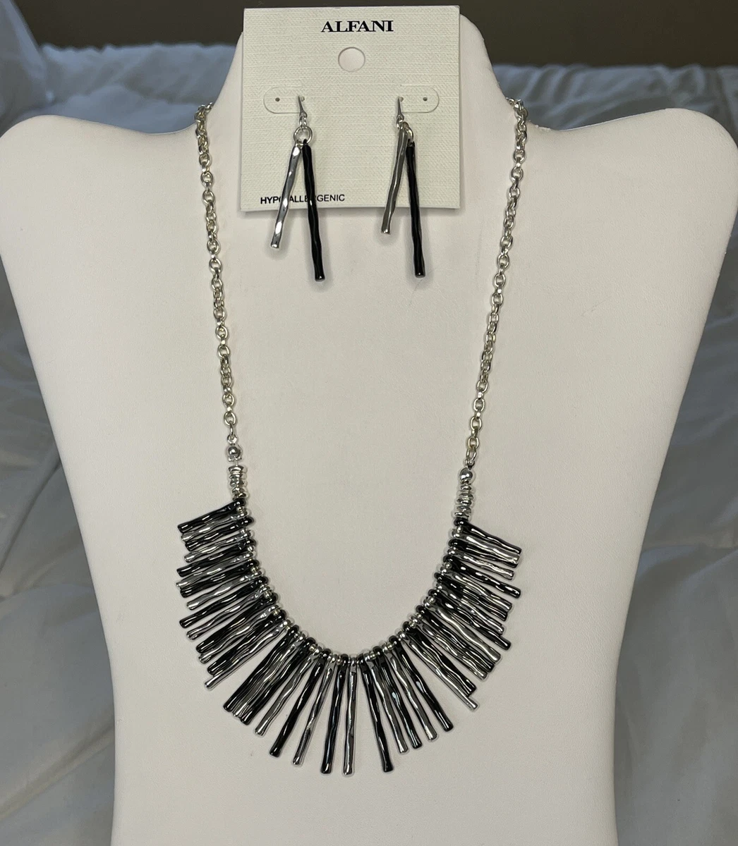 ALFANI Jewelry Silver Tone Charcoal Grey Necklace and French
