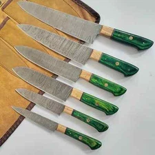 6Pcs CUSTOM MADE DAMASCUS Steel  CHEF/KITCHEN KNIVES SET With Roll Bag 1067