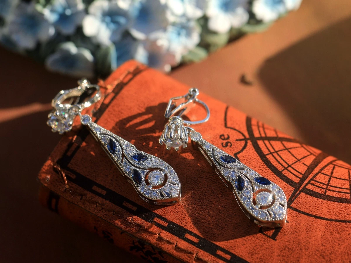 Orecchini Pendenti A Goccia In Agata Naturale Blu Pizzo E Argento 925 - Delicati E Leggeri, Ipoallergenici, Lunghi 3 Cm - Regalo In Scatola