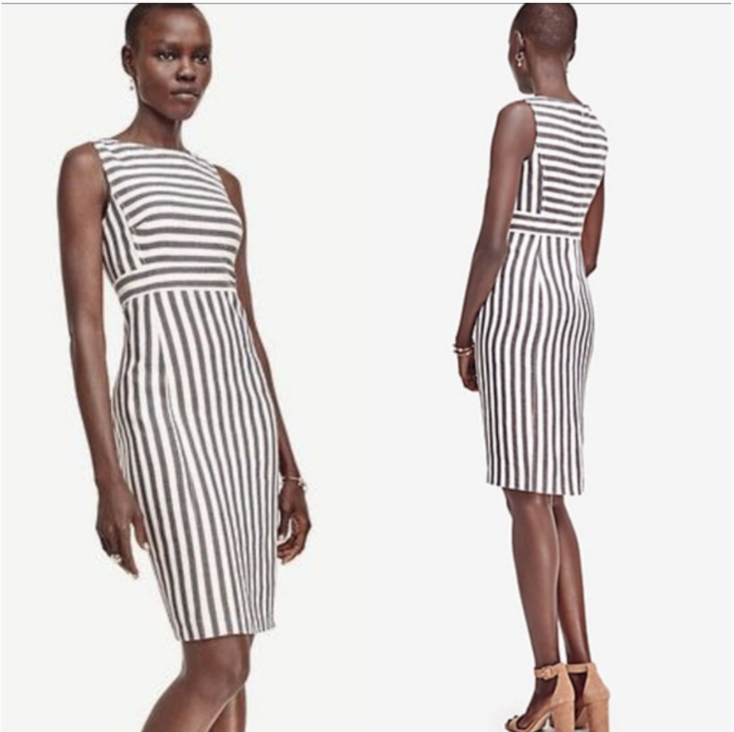 Ann Taylor Blue Ivory Striped Sheath Dress Linen … - image 1