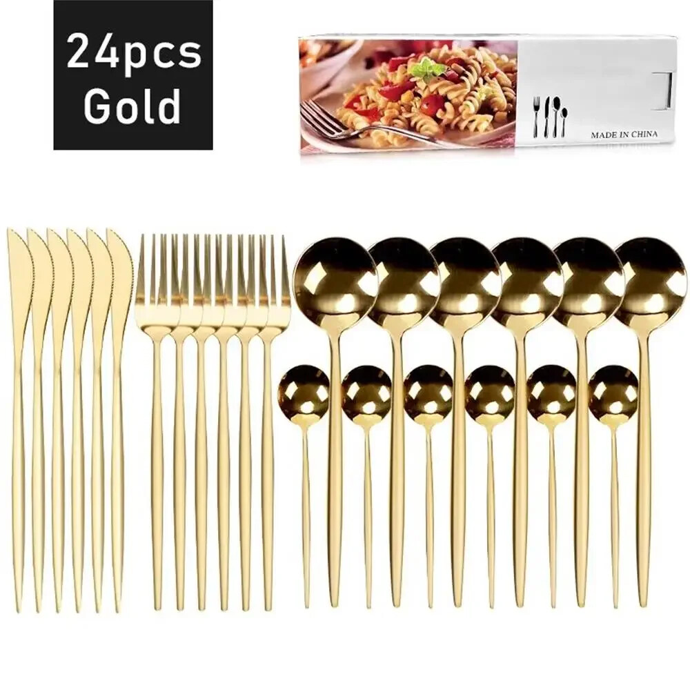 24pcs Stainless Steel Flatware Set - Knife Fork Spoon Dinnerware Tableware