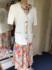 Ladies Retro Jacket/skirt Outfit By First Avenge Uk 14  Ivory/ Floral Oranges