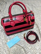 SALE New Samantha Thavasa Dress Camp Sunny Noah Black Pink Stripe Shoulder Bag 