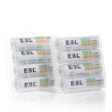 EBL 8Pack Rechargeable AA Batteries 1.2V 2800mAh Precharged Ni-MH AA Battery