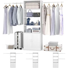 96'' Closet System Walk In Closet Organizer System with 2 Hanging Rods ＆ Cabinet