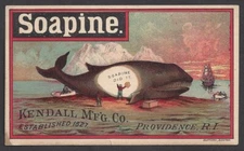 PROVIDENCE, RI ~ KENDALL MFG. Co., SOAPINE, Whale Design ~ ADV. TRADE CARD 1880s